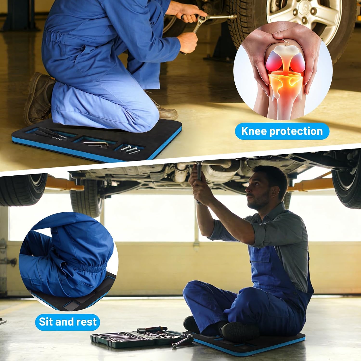 Mechanic Mat for Working Under Car, Magnetic Slot for Storing Screws or Small Accessories, Thick Kneeling Pad with