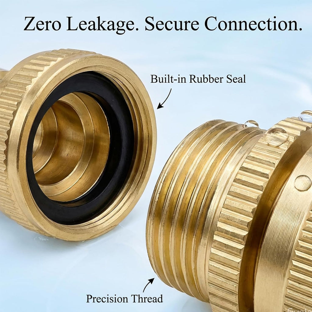 3/4 Inch GHT Solid Brass Garden Hose Quick Connect Fittings, Water Hose Connectors with Leak-Proof Seal for Outdoor