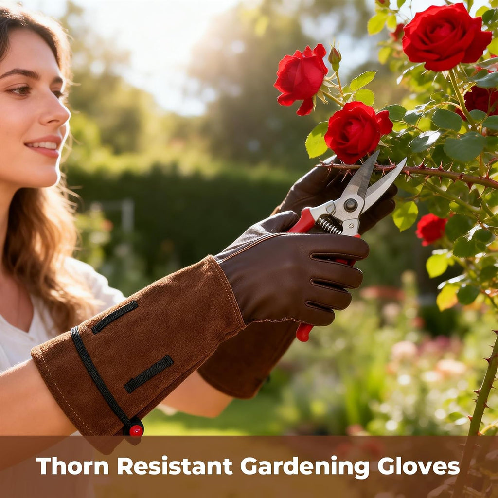 Aegend Women’s Garden Gloves, Long Elbow Cuff Adjustable Strap, Sun & Dirt Protection, Cowhide Leather, Breathable