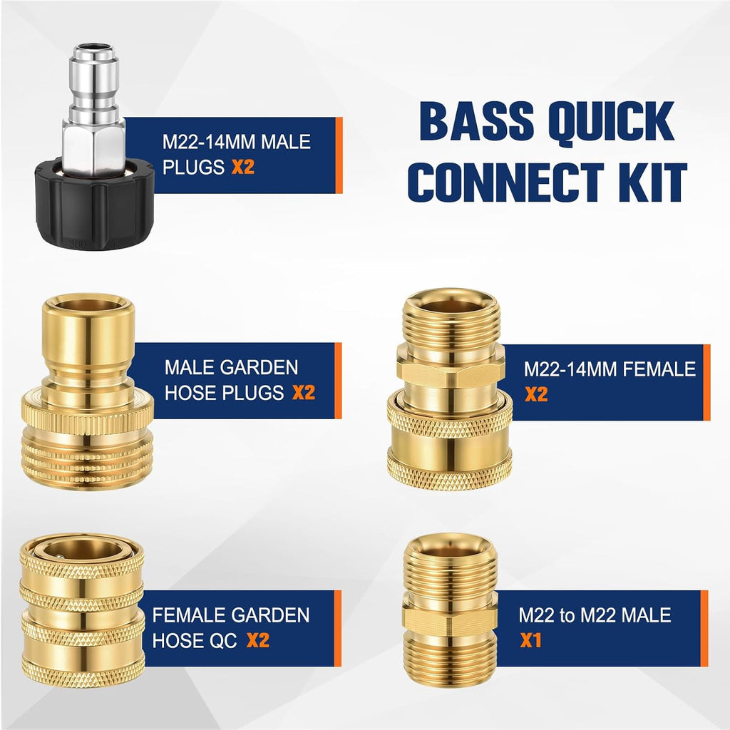 Pressure Washer Adapter Set, 9PCS Brass Quick Disconnect Kit, M22 Swivel to 3/8'' Quick Connect, 3/4" to Quick Release