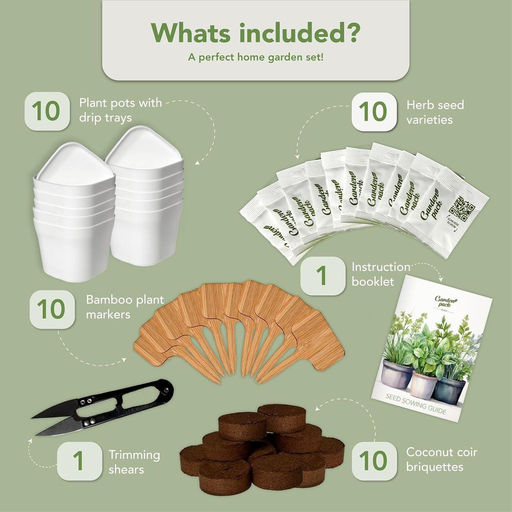 10 Herb Indoor Window Herb Garden - Includes Pots, Trays, and Compressed Soil for Easy Indoor Herb Growing - Perfect