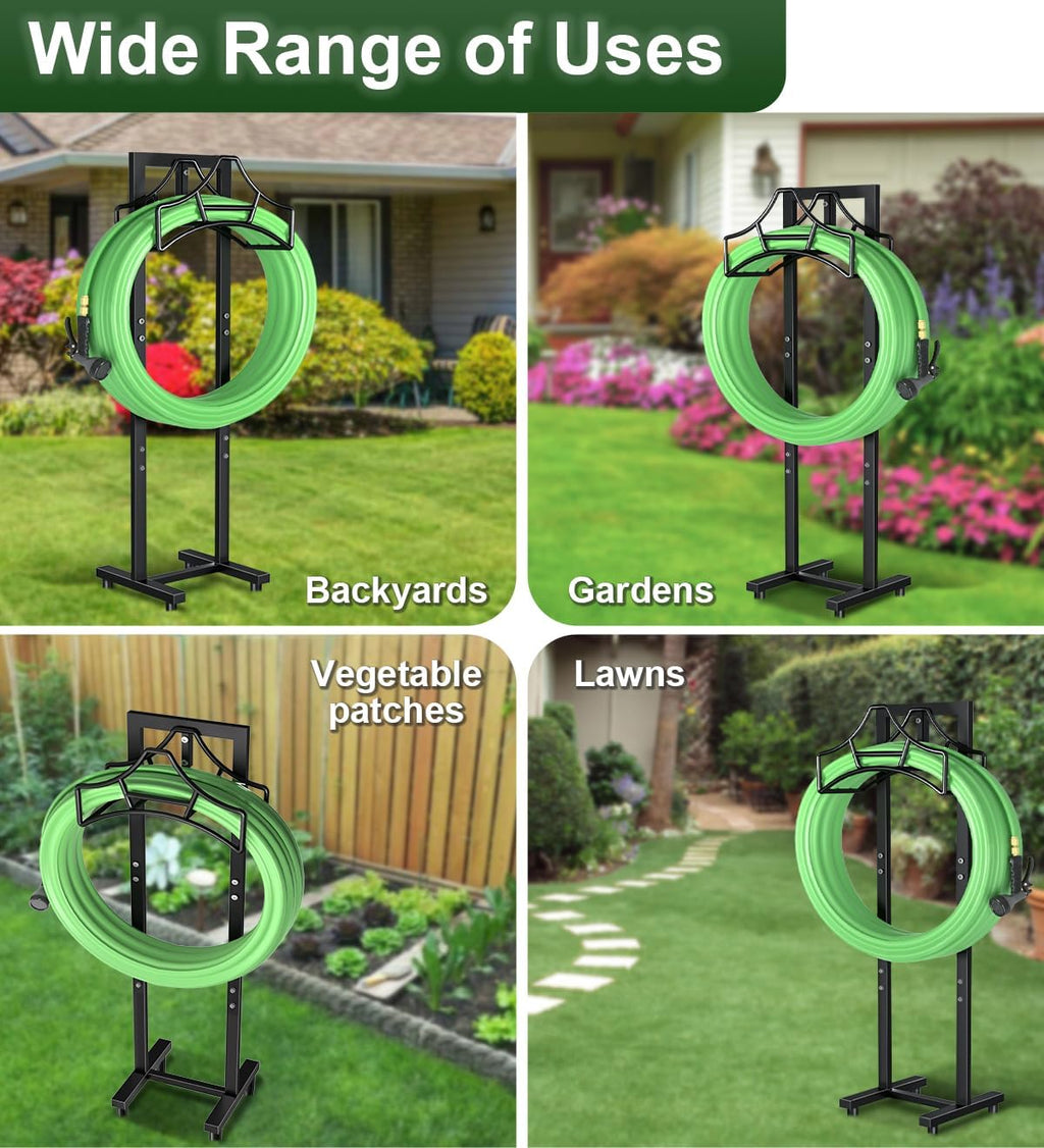 Garden Hose Holder With 4 Spikes, Freestanding Metal Hose Stand for Outdoor Garden, Detachable Hose Storage Rack for