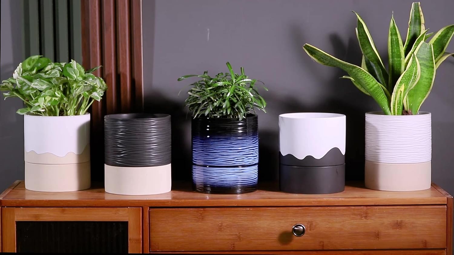 Nihow Ceramic Self Watering Plant Pot for Indoor Plants,6 Inch,White | Planter with Cotton Wick, Drainage Hole & Water