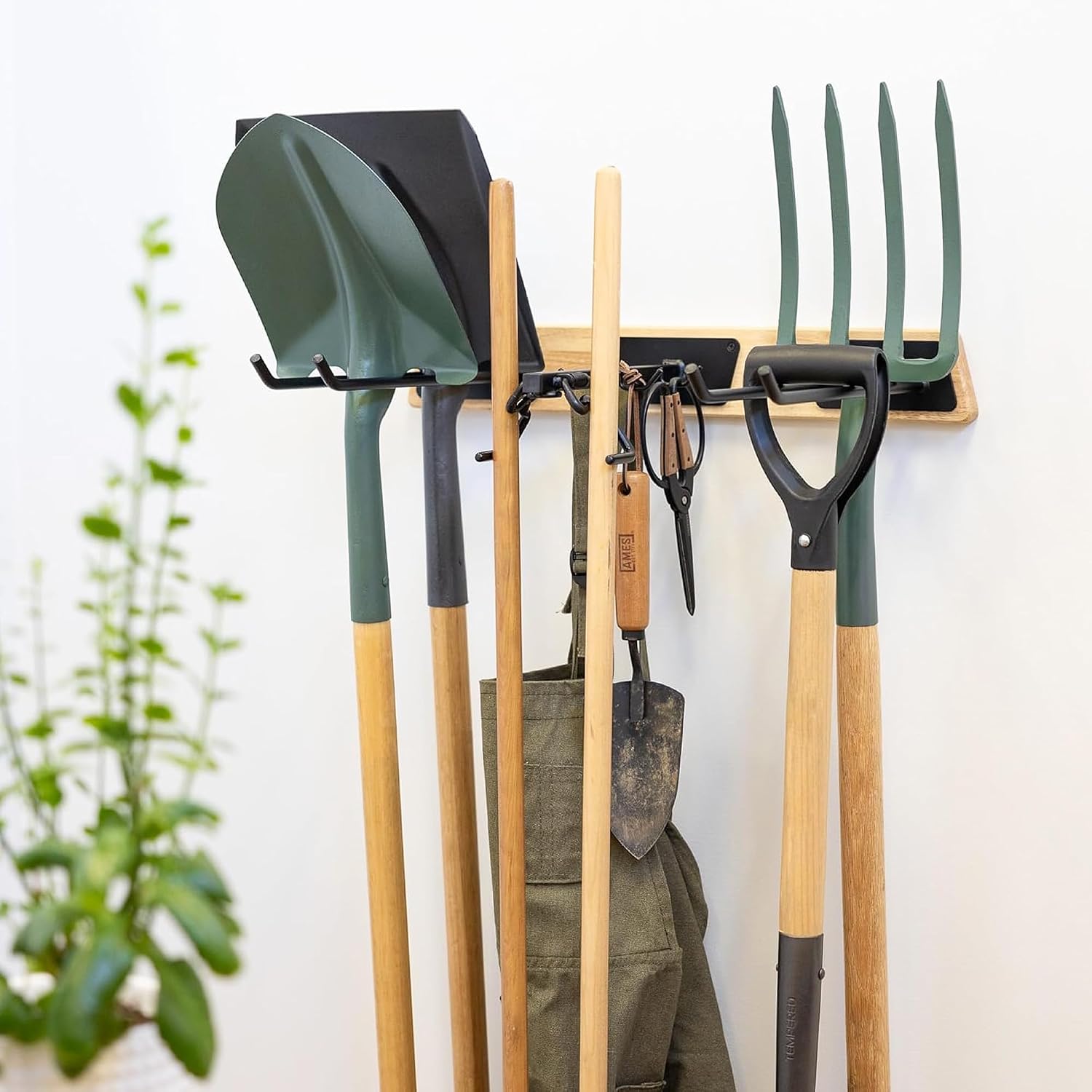 StoreYourBoard BLAT Tool Wood Yard Tool Organizer, Solid Steel Holds 125 lbs, Garage Wall Mount Hooks for Shovels Rakes