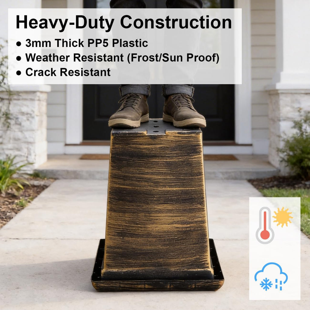 10 Inch Tall Outdoor Square Planter - 4 Pack Vintage Gold Faux Metal | Plant Pot with Drainage Holes & Raised Feet, 13"