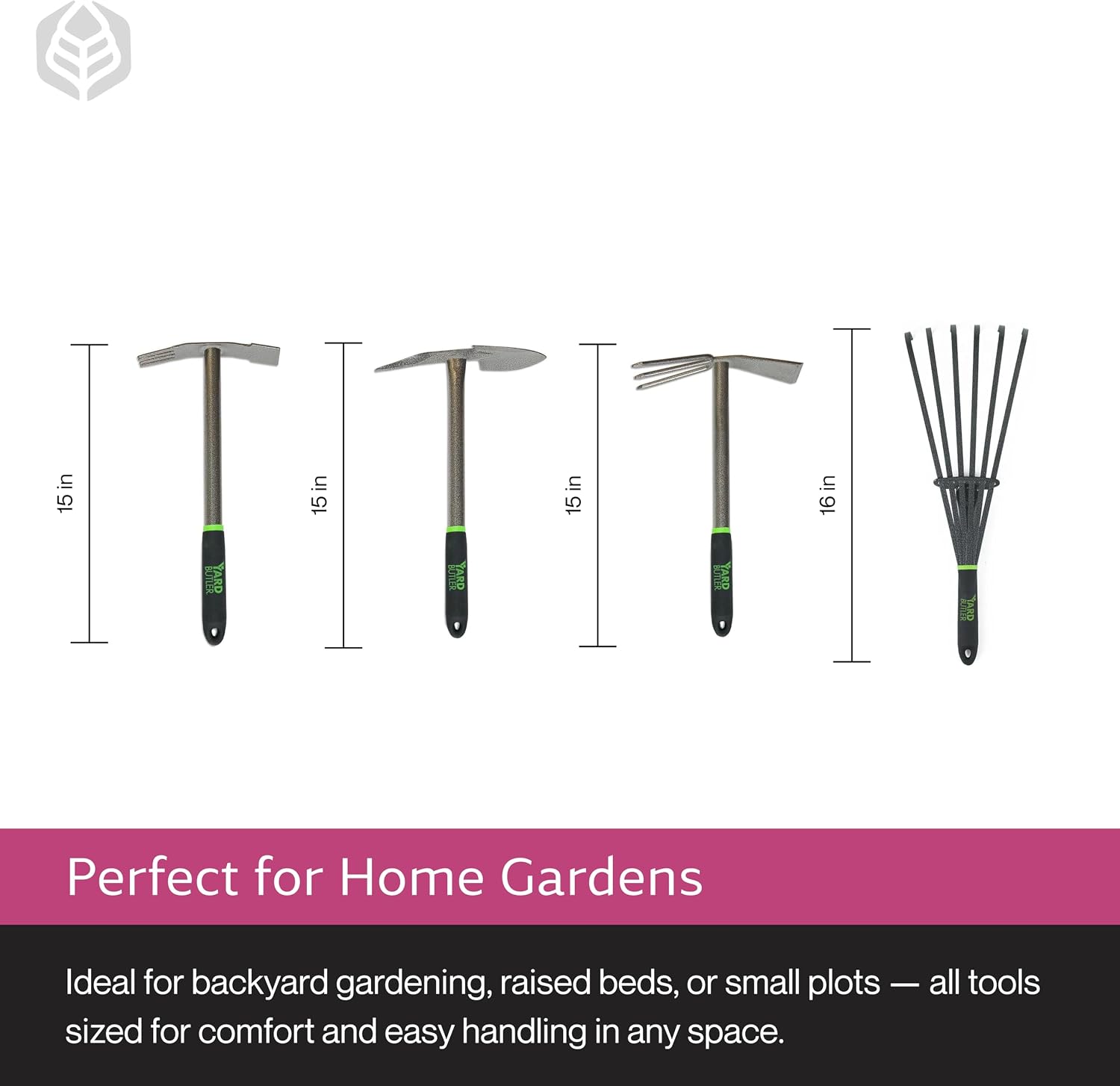 Yard Butler Terra Tuff Hand Tool Bundle, Rust-Resistant | Includes Hand Tiller, Hand Shovel, Hand Weed Puller, and Hand