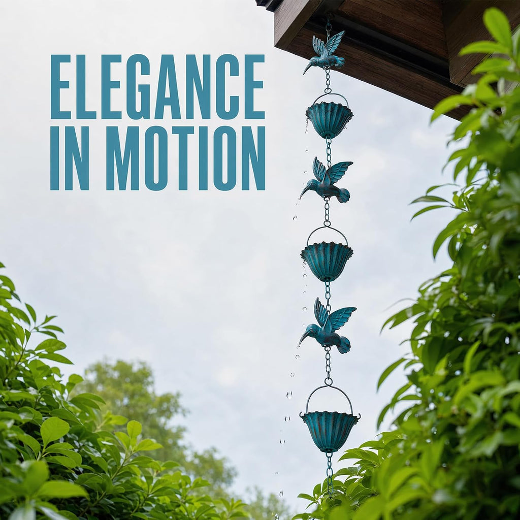 7.8 FT Rain Chain,Rain Chains for Gutters & Outside | 8 Hummingbird & 7 Metal Lotus Cup Rain Catcher,Decorative &
