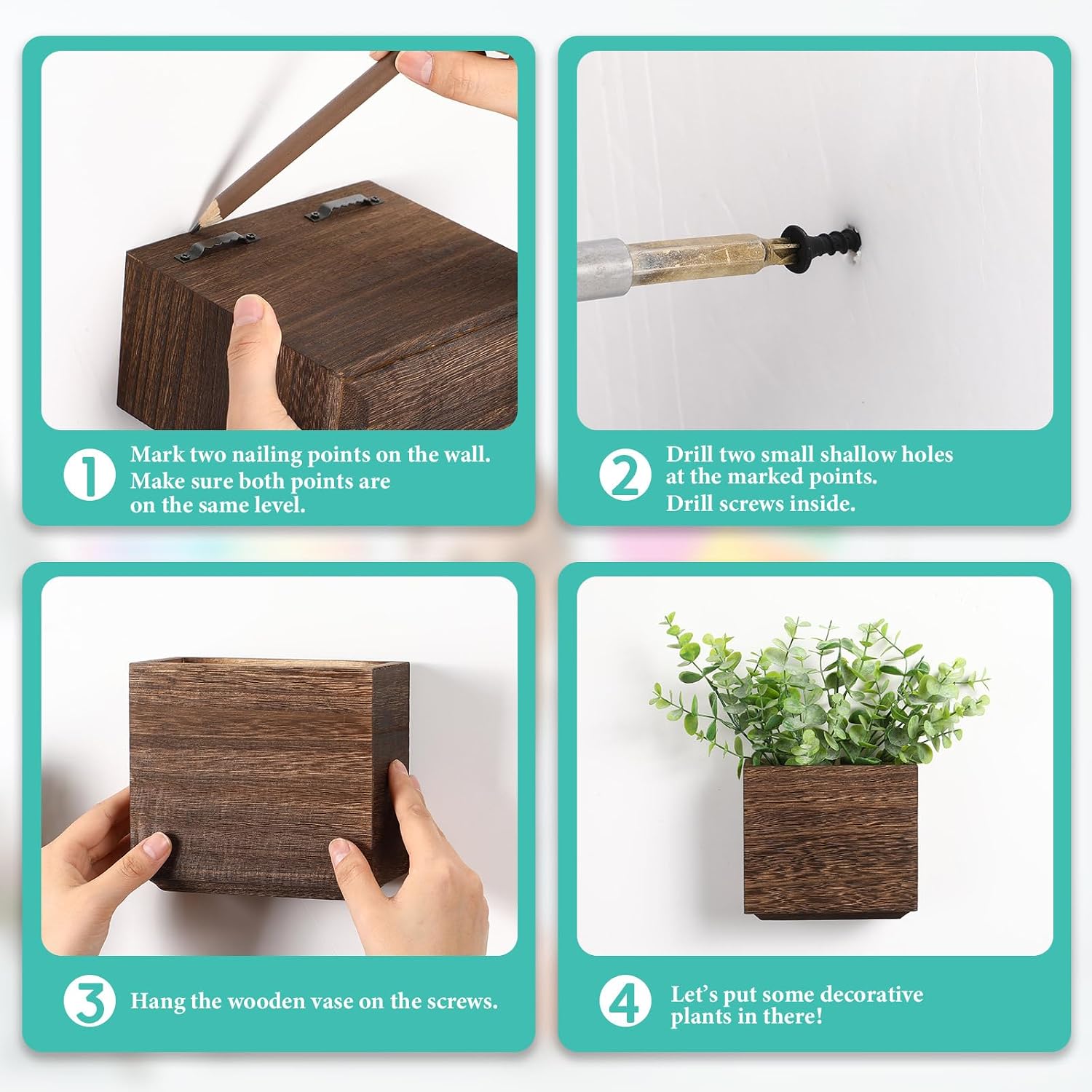 Qinyoung 4 Pack Wood Wall Planters Natural Hanging Plant Pots 5.5 x 5 Inches Natural Farmhouse Wall Hanging Decor Vase