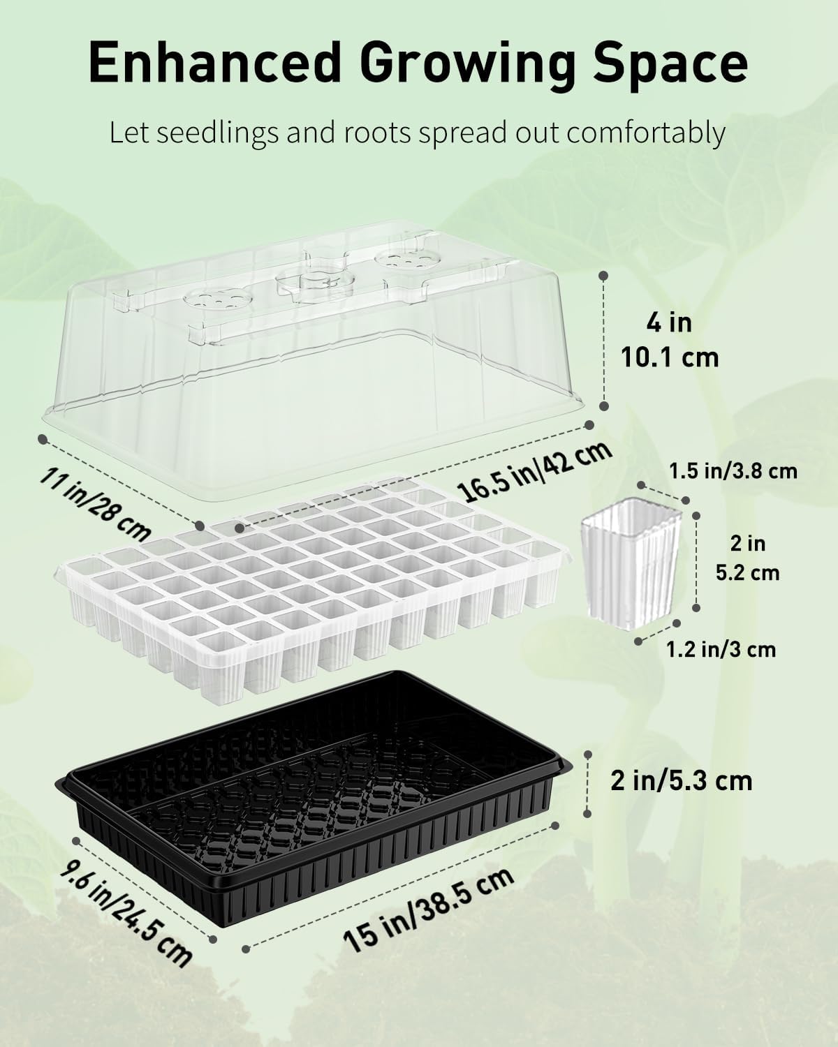 Pawfly 2 Pack Seed Starter Kit, 120 Cells, Seed Starter Trays | Adjustable Grow Light Bars & 4" Humidity Domes, Indoor