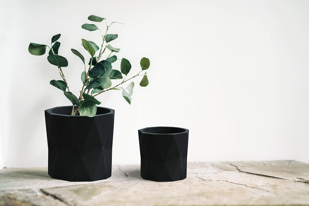Olly & Rose Designer Geometric Ceramic Black Plant Pot Succulent Pots Cactus Planters Set 2 Indoor Outdoor Small Flower