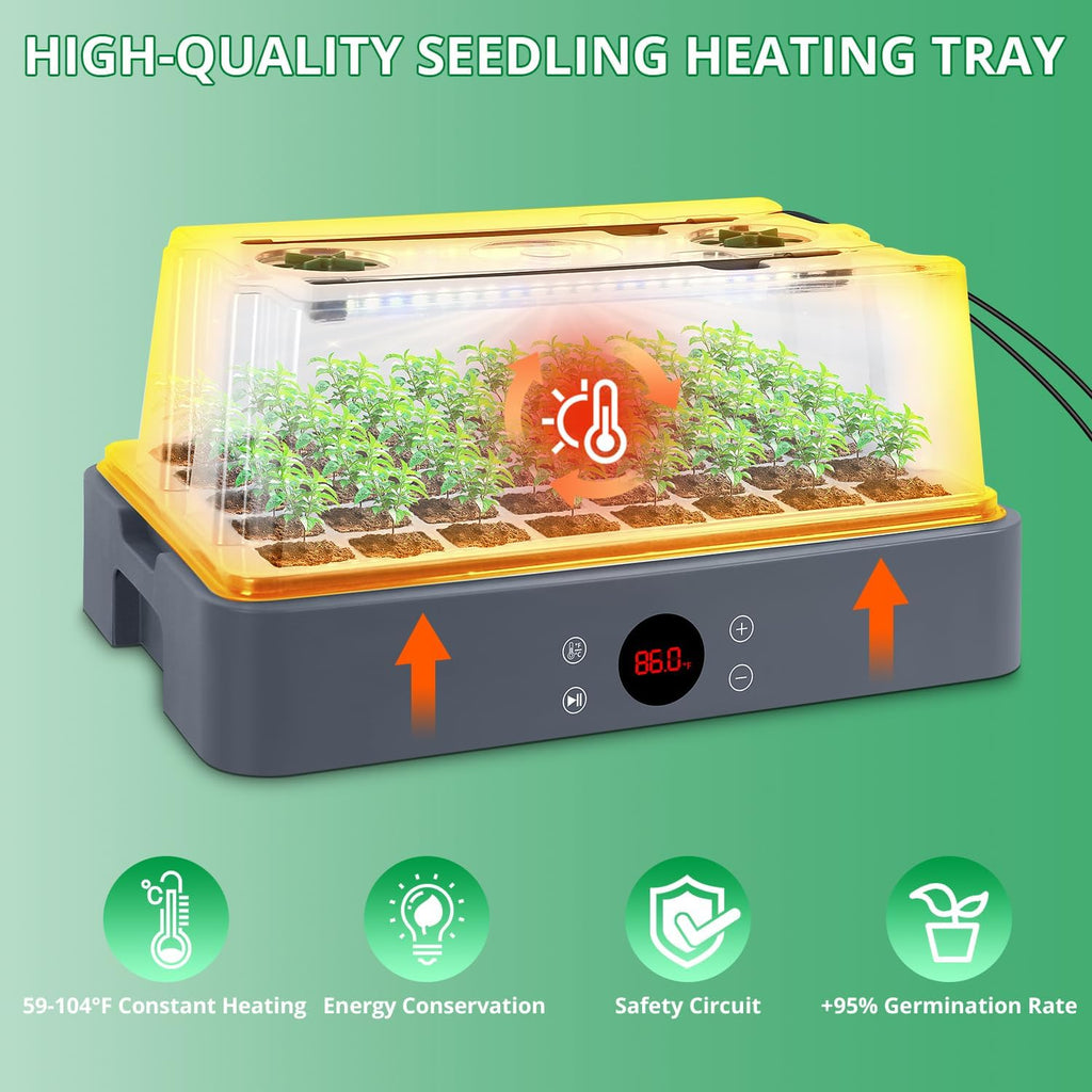 Sondiko Seed Starter Tray with Grow Light, Heated Seed Starter Kit | Temperature Display, Humidity Dome Germination