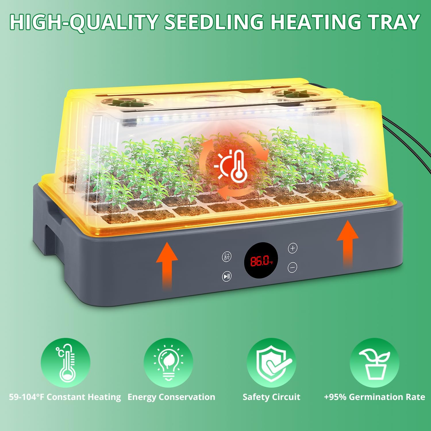 Sondiko Seed Starter Tray with Grow Light, Heated Seed Starter Kit | Temperature Display, Humidity Dome Germination
