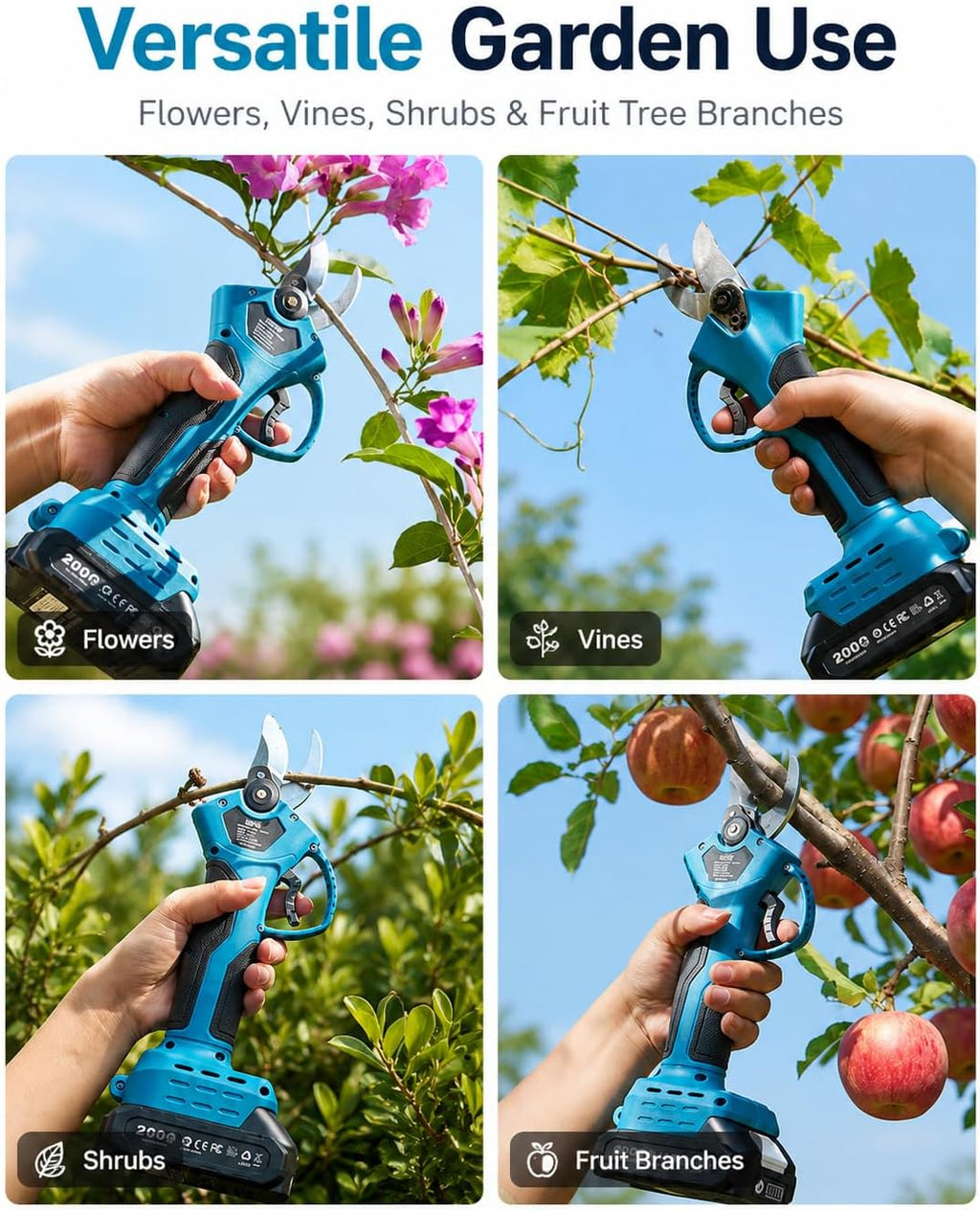 SEESII Electric Pruning Shears, 1.4" Cutting Cordless Pruner for Gardening | 2×2000mAh Batteries, Brushless Motor
