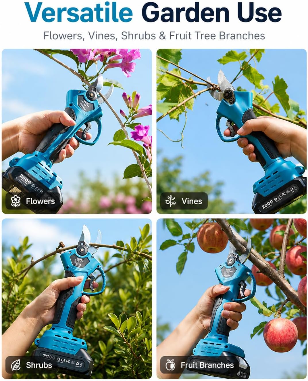SEESII Electric Pruning Shears, 1.4" Cutting Cordless Pruner for Gardening | 2×2000mAh Batteries, Brushless Motor