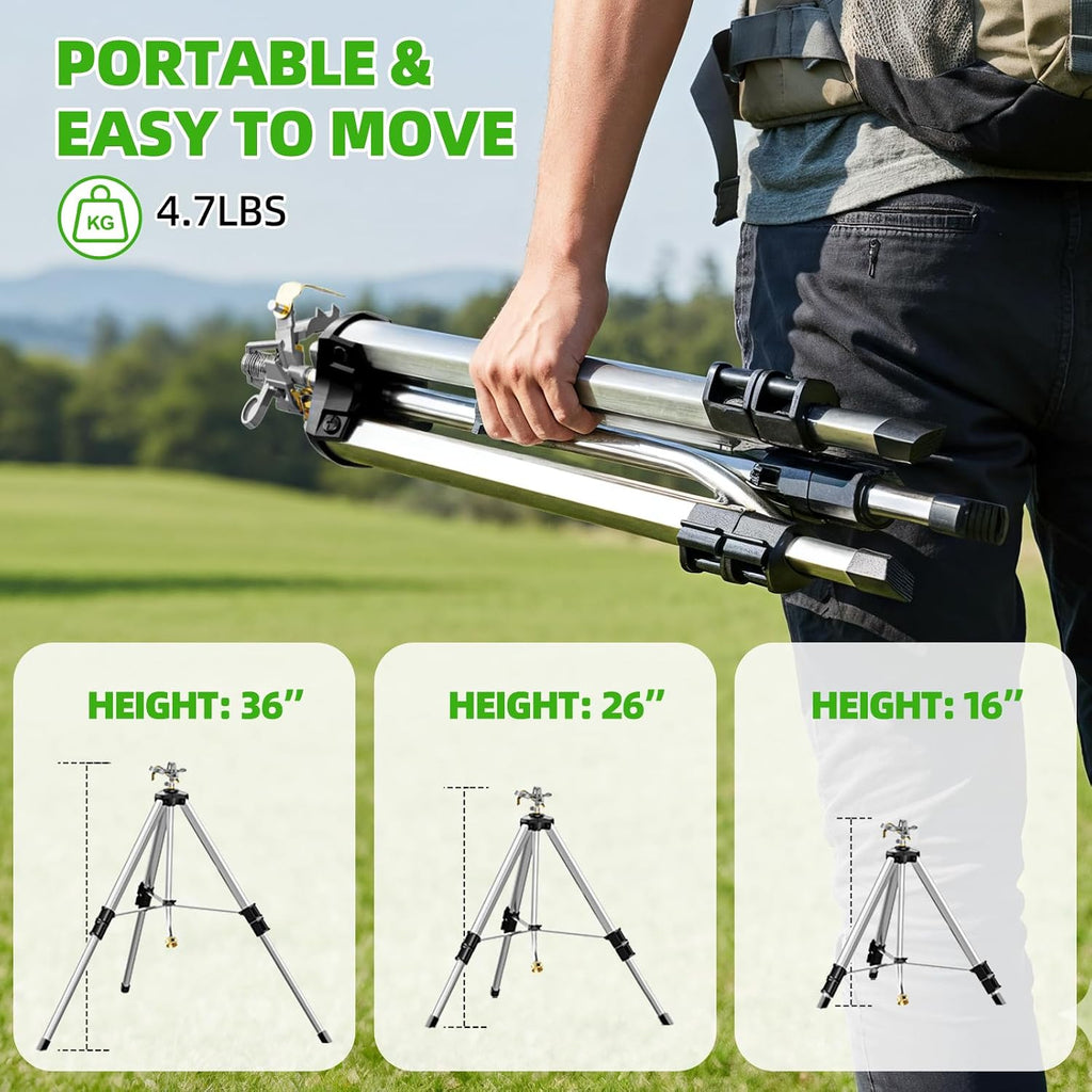 SPECILITE Brass Impact Tripod Sprinkler for Yard Lawn Garden Irrigation | Heavy Duty Metal Telescoping, Pulsating, 360°