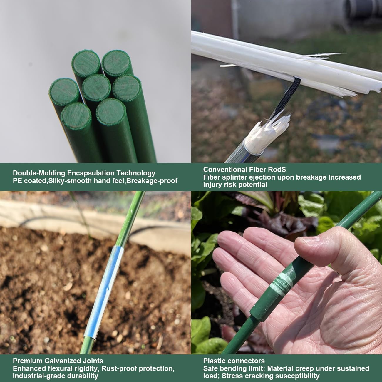 60PCS Garden Hoops for Raised Beds & 30PCS Tomato Clips, Greenhouse Hoops for Netting, Rust-Free Diameter 0.23” Plant