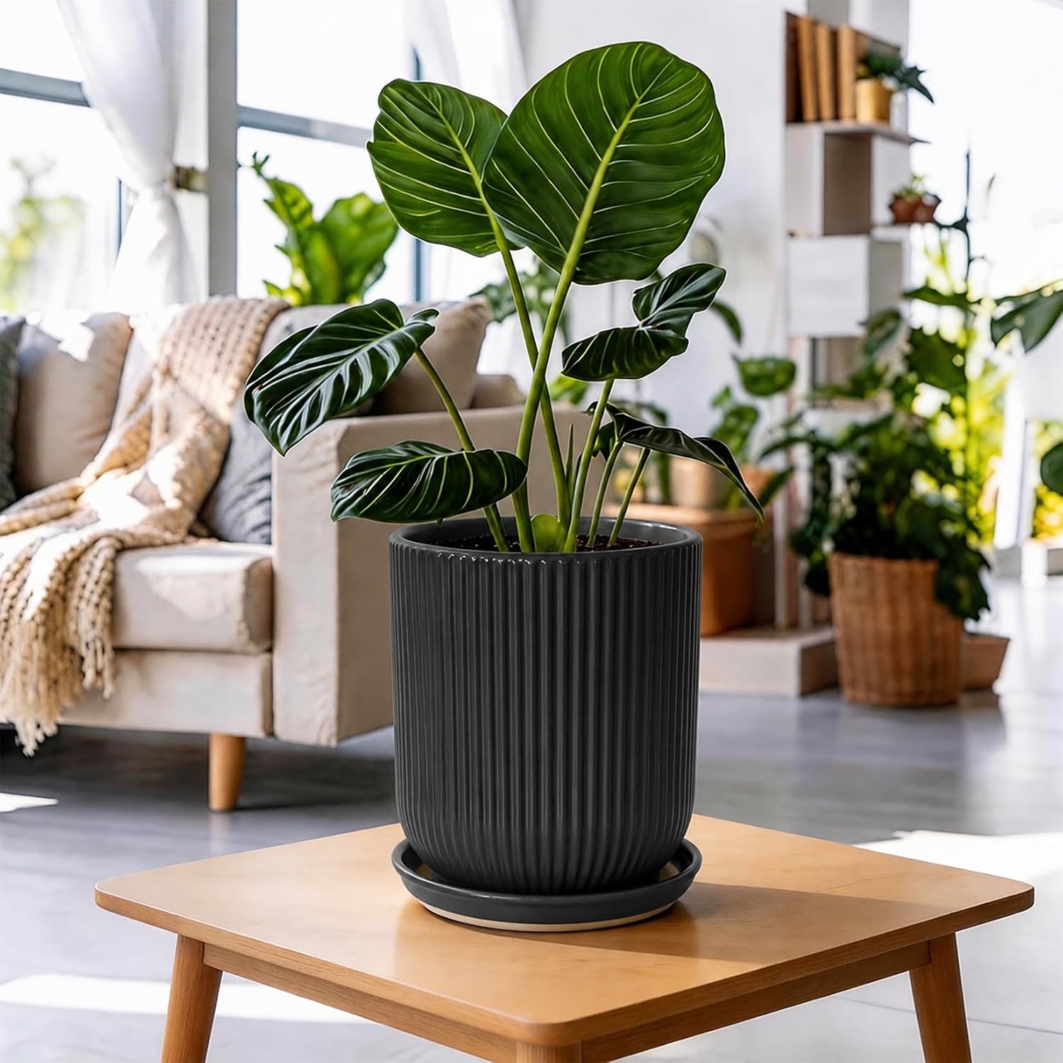 Deep Dream 8 Inch Ceramic Pots for Plants, Heavy Plant Pot for Indoor Outdoor Plants, Large Plant Pot with Drainage