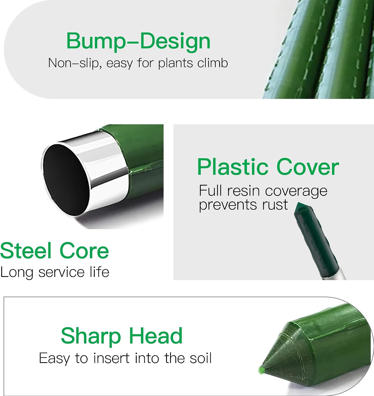 Garden Stakes 3ft, 3 Feet Metal Plant Stakes 30 Pack for Gardening and Farm, Plastic Coated Plant Support for Tomato
