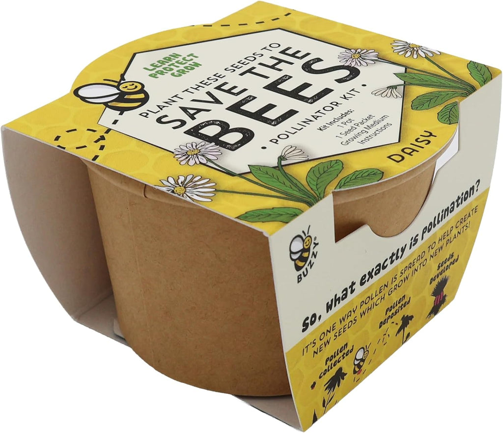 Buzzy Seeds Save the Bees Grow Kit 12-Pack - Eco-Friendly Pots - Complete Indoor/Outdoor Gardening Kit with Seeds