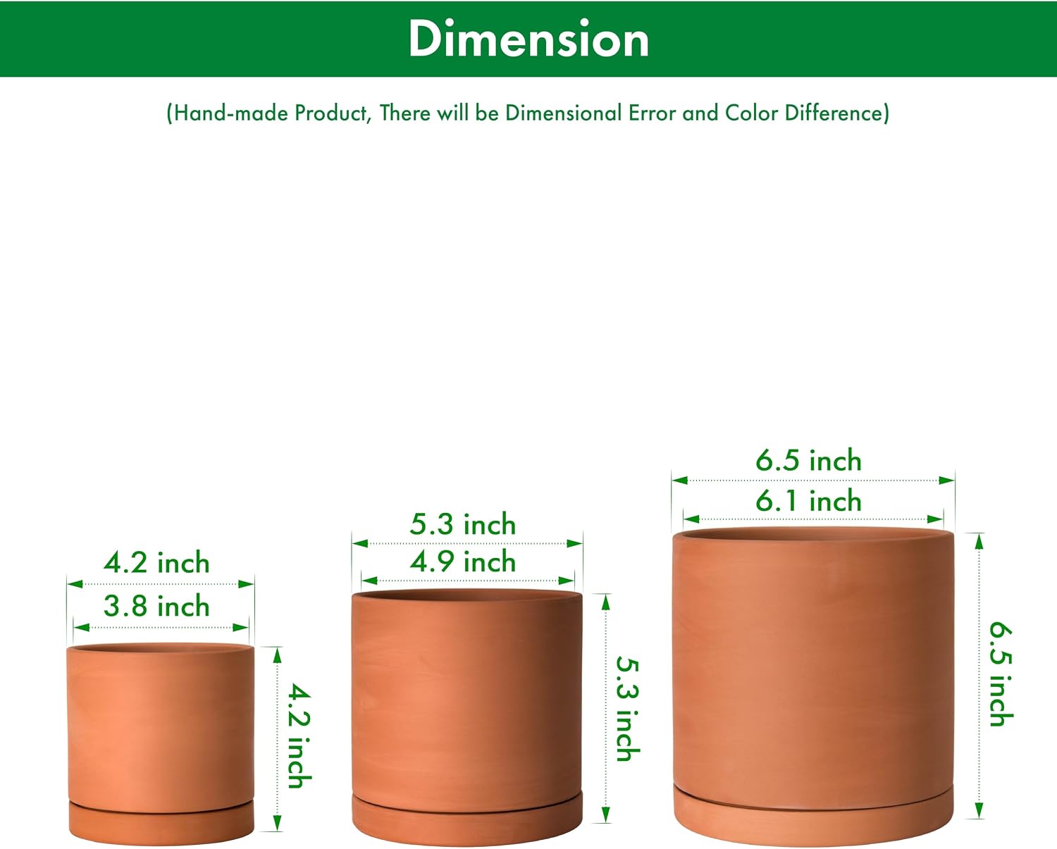 D'vine Dev 3-Pack Classic Terracotta Pots & Saucers, 4/5/6 in, 40-T-A-0 | Cylinder Shape, Timeless Style, Unglazed