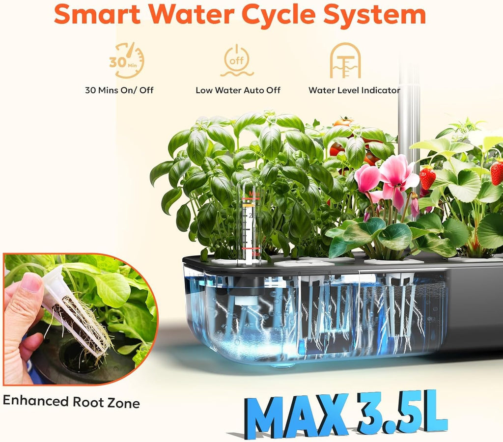 owltron Hydroponics Growing System Kit, 12 Pods Indoor Herb Garden with 24W LED Grow Light Full Spectrum, Planting