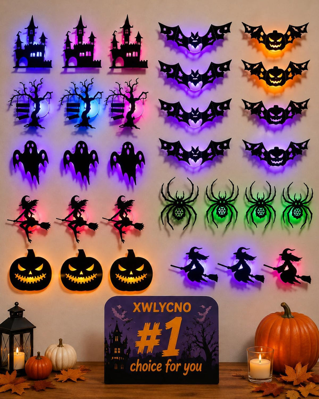 Halloween 3D Lighted Bats, LED Purple Glowing Wall Stickers, Indoor Outdoor