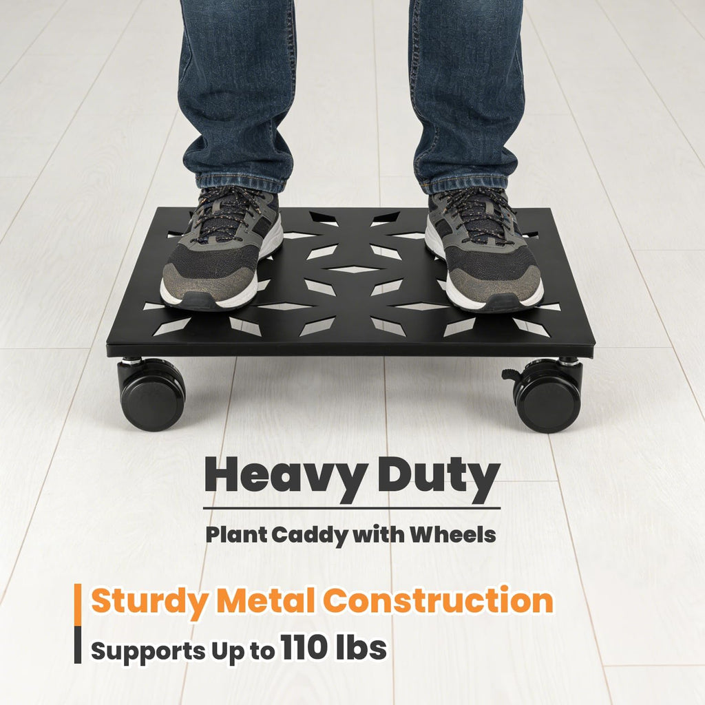 Party Zealot 12 Inch Plant Caddy with Wheels, 3 Pack Plant Stand with Wheels Heavy-Duty Metal Square Rolling Plant