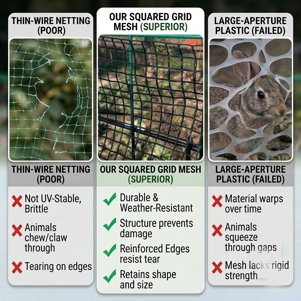 7x100ft Deer Fence Garden Netting 50GSM Square Mesh HDPE Black | Bird Netting And Fruit Tree Netting Shields