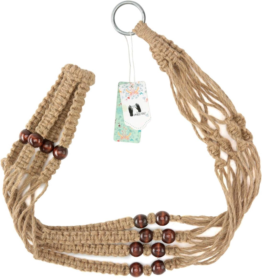 Mkono Macrame Plant Hanger Indoor 35 Inch Hanging Planter Basket Brown 3Pcs | Hanging Plant Holder with Decorative Wood