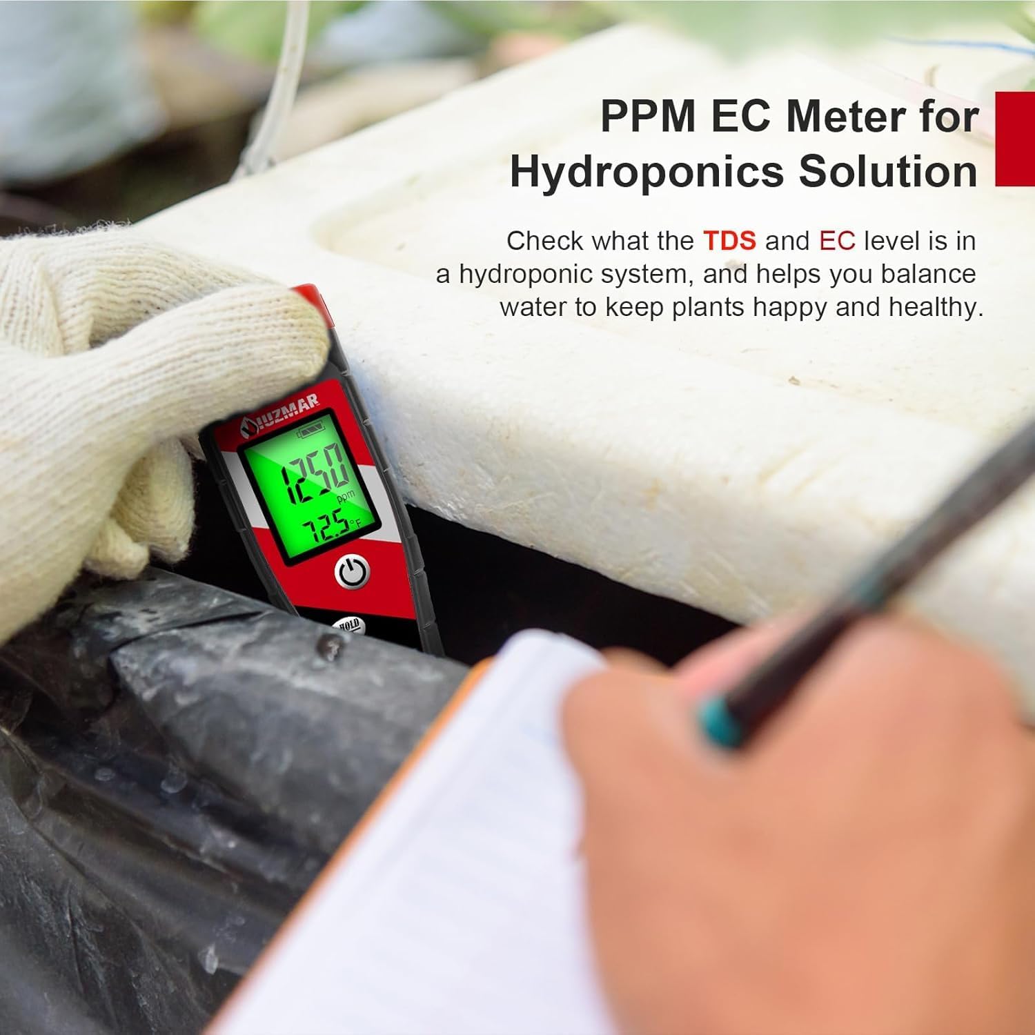 pH Meter for Water Hydroponics Supplies 4 in 1 pH PPM ECTester | pH Up and Down Tester Digital PPM Meter EC Meter Combo