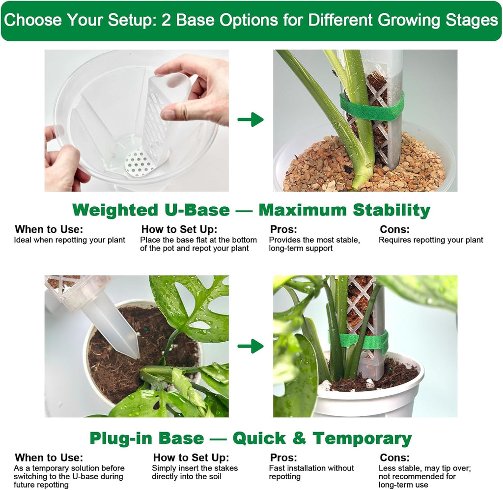 4 Psc 9 Inch D Shaped Moss Pole with Watering Dripper, Plastic Moss Poles for Climbing Plants, Sturdy Monstera Plant