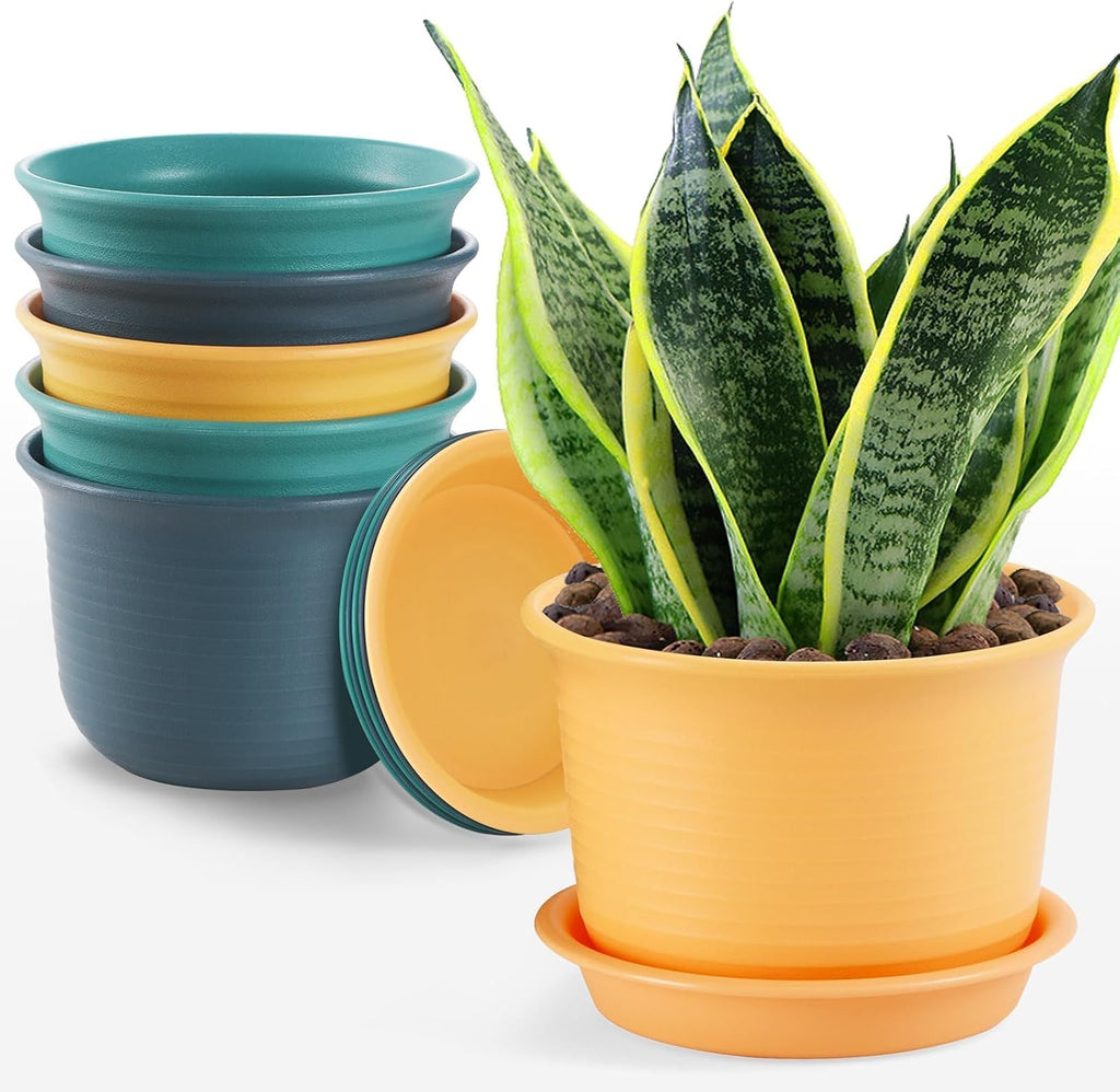7 inch Plant Pots, 6 Pack Flower Pots,Planters for Indoor Outdoor Plants, Planters with Drainage Hole and Tray