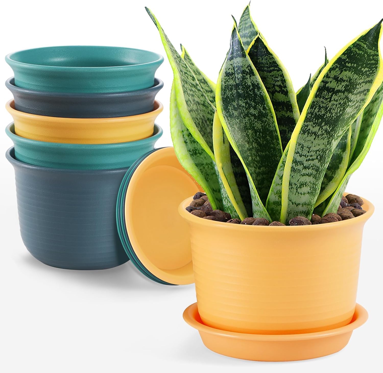 7 inch Plant Pots, 6 Pack Flower Pots,Planters for Indoor Outdoor Plants, Planters with Drainage Hole and Tray