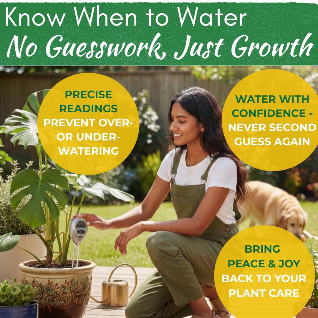 Houseplant Health Meter, 3-in-1 Soil Moisture, Sunlight & pH Testing Tool
