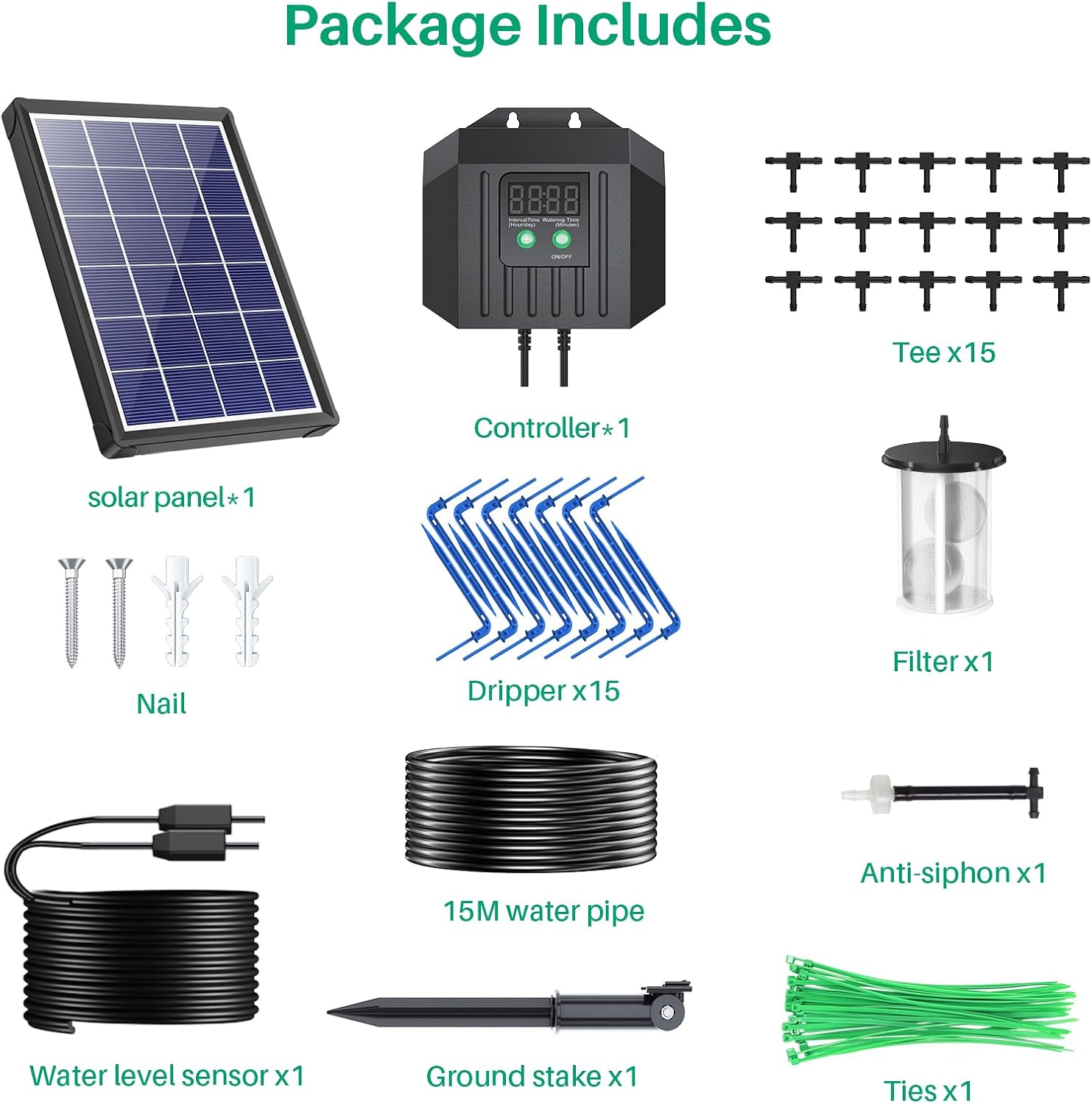 4W Solar Drip Irrigation Kit for Outdoor Indoor Plants, Customizable Watering Duration 1–30min & Interval 3h–7d, Solar