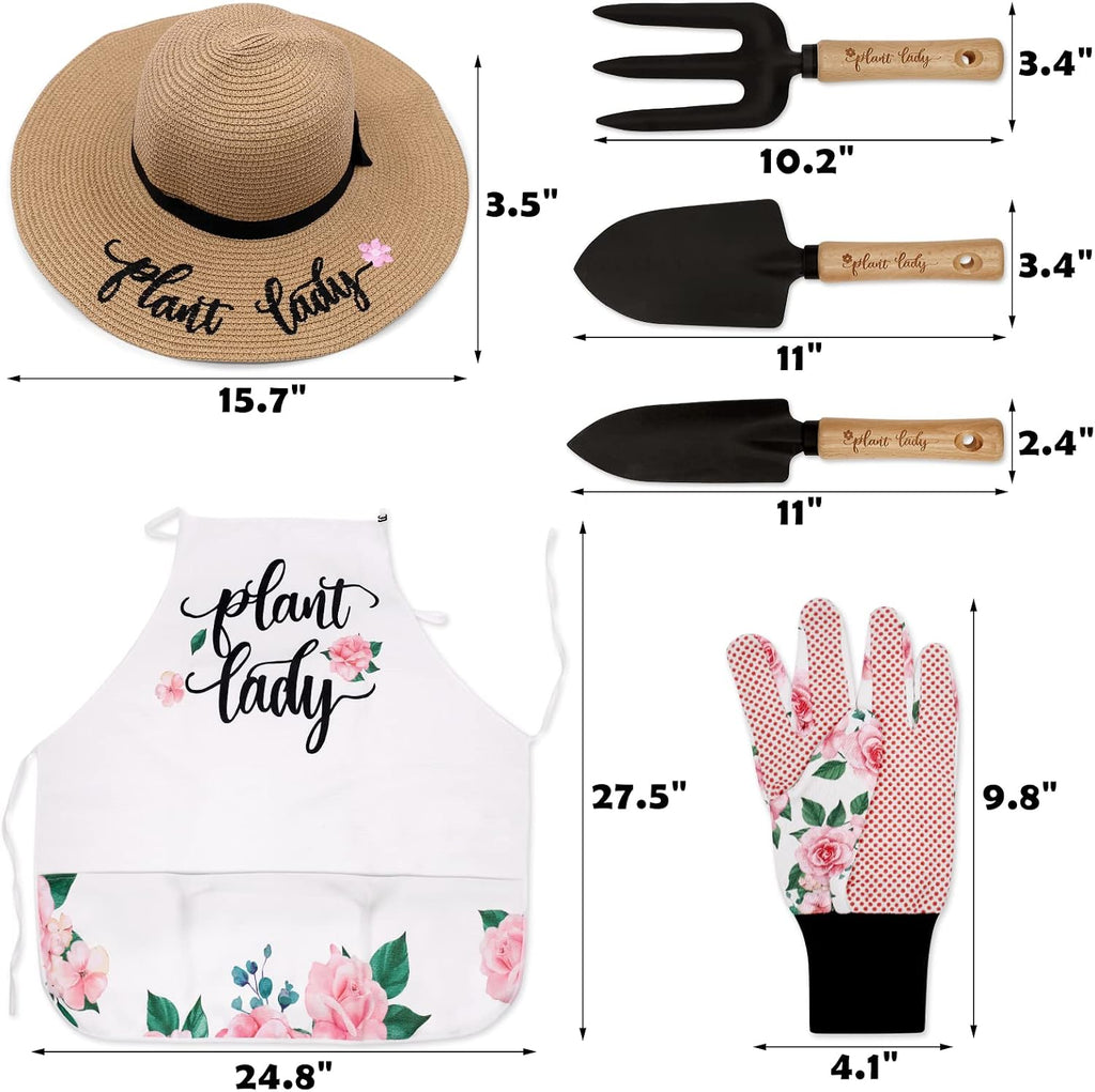 Percozzi Plant Lady Gardening Tool Gifts for Mom Gardening Tools Kit Planting Tools Straw Hat Floral Apron Glove for