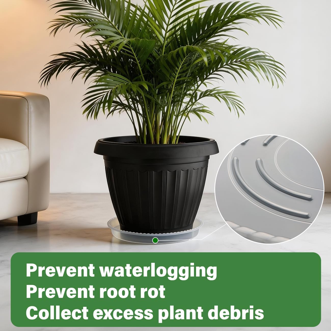 RooTrimmer 12 Pack Clear Plant Saucers for Pots,8" 10" 12" 14 Inch Assorted Sizes,Heavy Duty Thick Plastic Drip