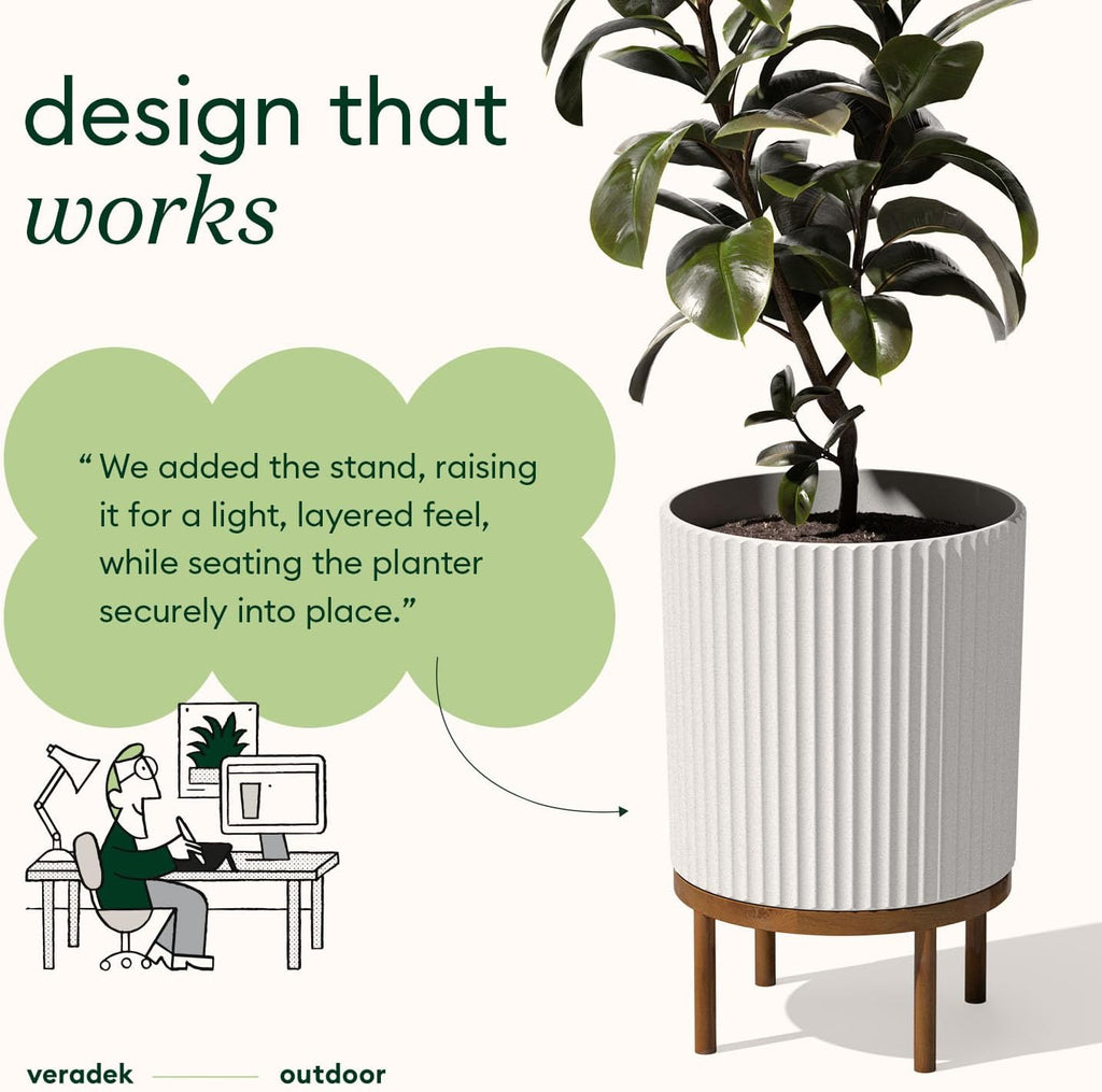 Veradek Demi 16 in. Raised with Stand Round White Plastic Planter with Brown Stand DMSTV16WBR