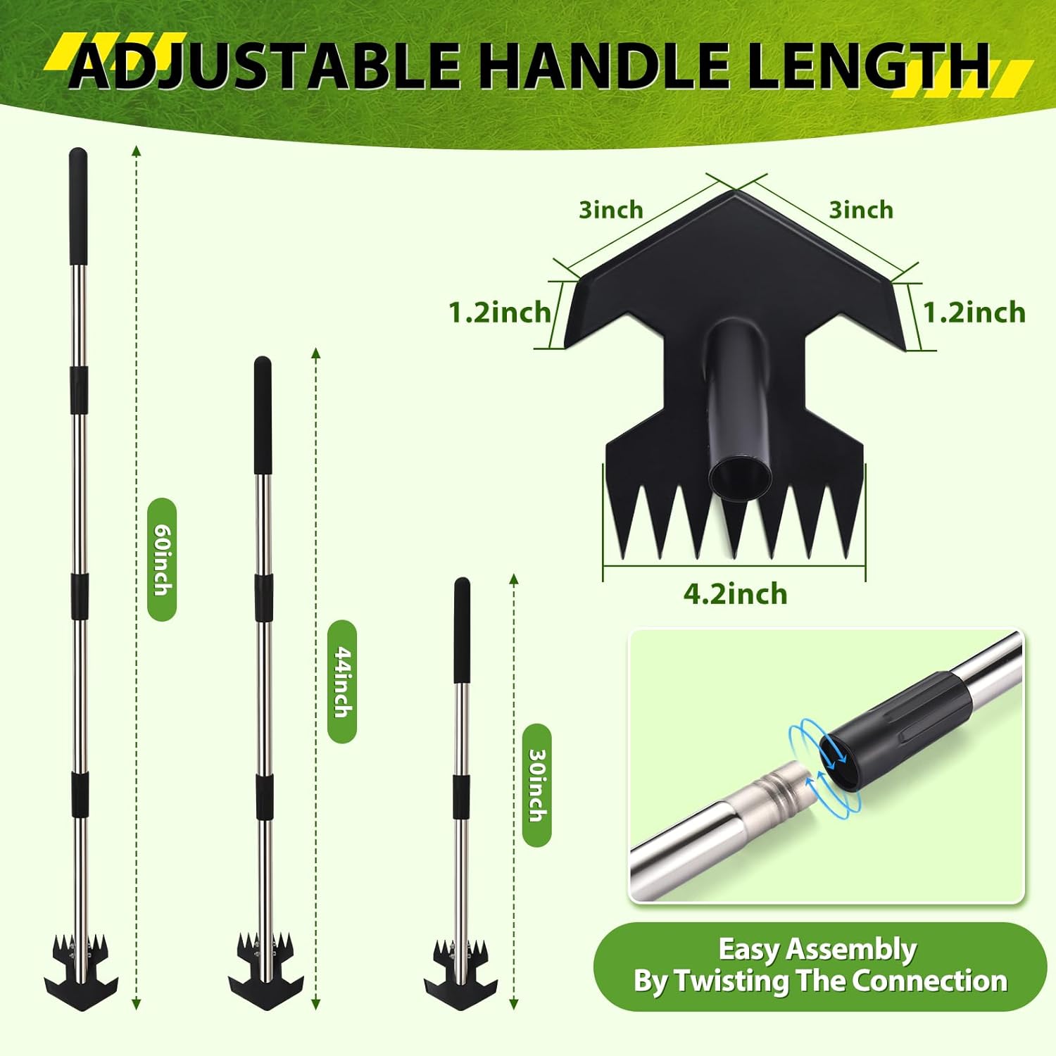 CAROD Hoe Garden Tool, Scuffle Garden Hoe for Weeding with 30-60 Inch Steel Long Handle, Dual Use Sharp Gardening Hula