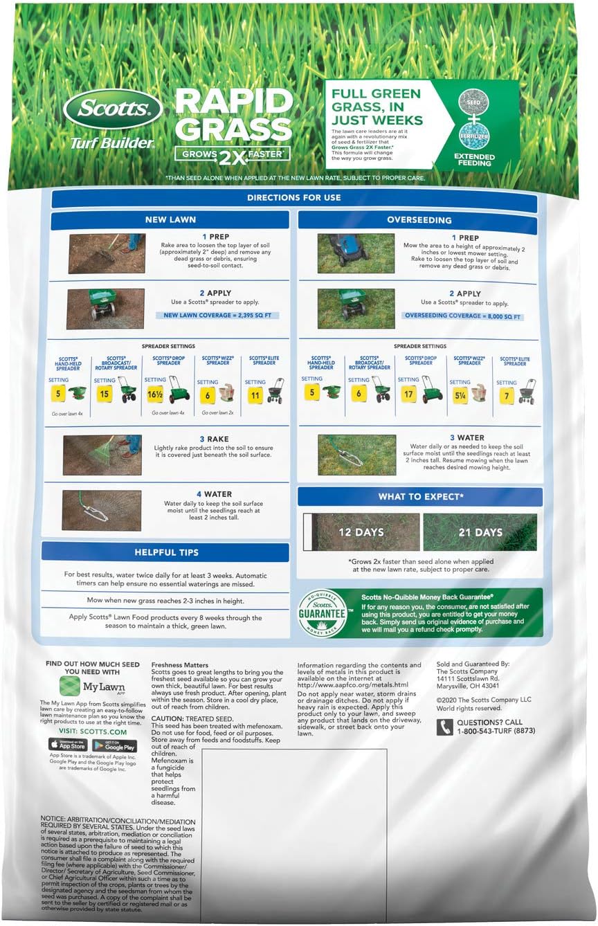 Scotts Turf Builder Rapid Grass Sun & Shade Mix, 16 lbs. | Combination Grass Seed and Fertilizer, Grows Green Grass in