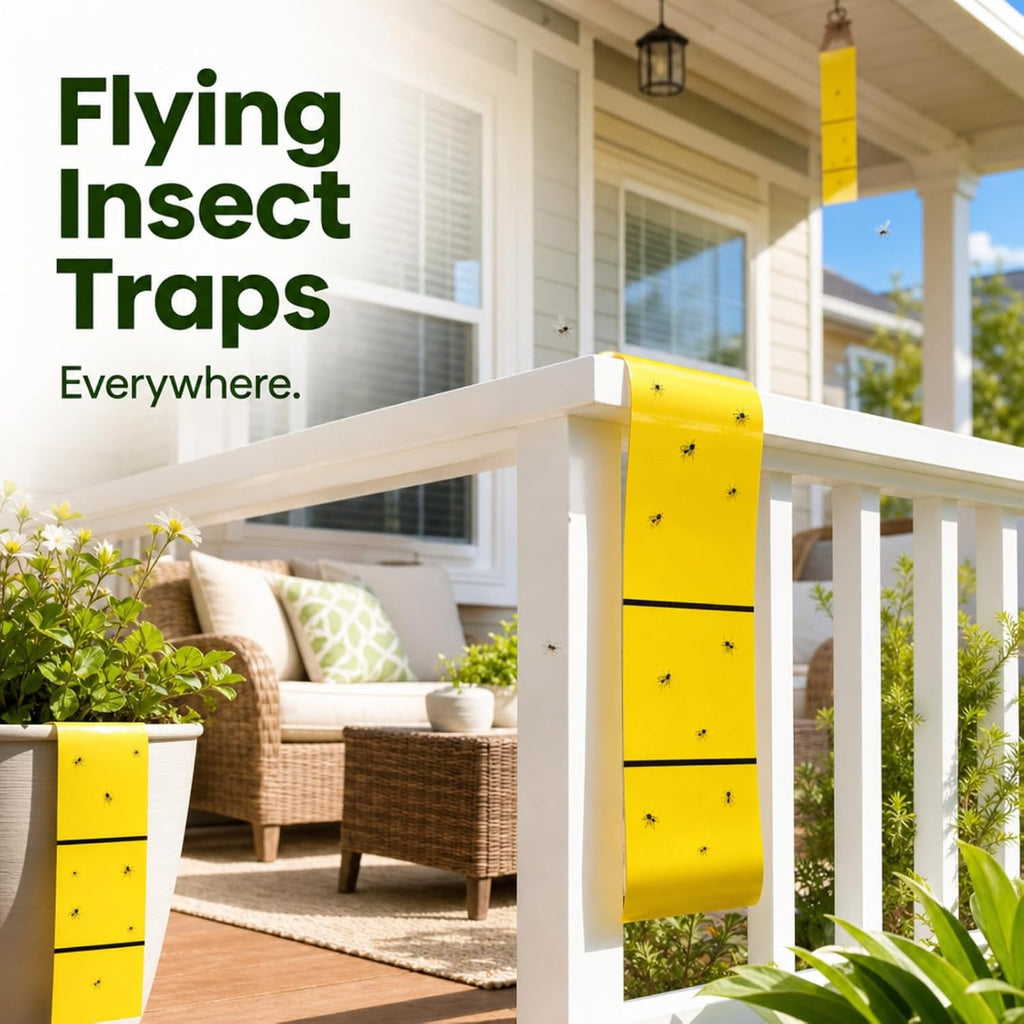 Qualirey 20 Pcs Giant Sticky Fly Traps, Fly Strips for Indoor Outdoor Hanging Flying Tapes Non Toxic Ribbon Fruit Gnat