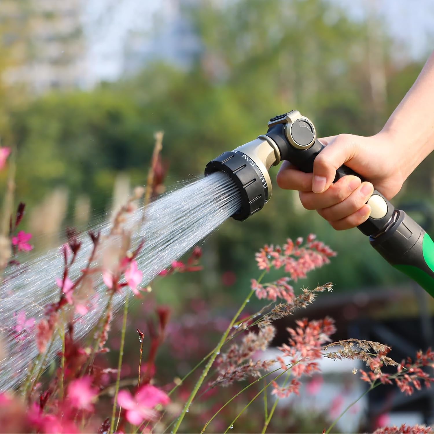 RESTMO Heavy Duty Hose Nozzle, Metal Garden Water Hose Sprayer | 7 Watering Patterns, Thumb Control, On Off Valve, Leak