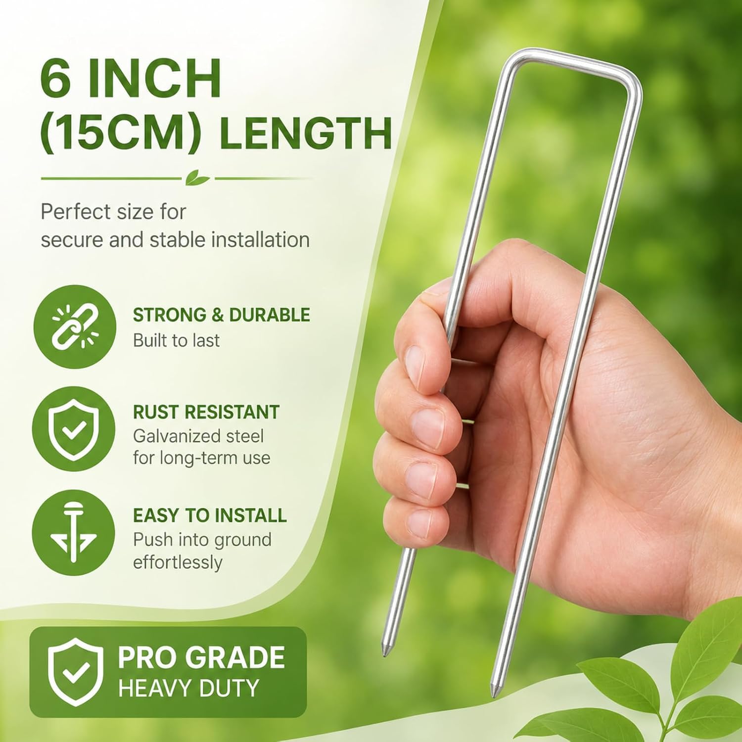 100 Pack Landscape Staples with 50 Washers, 6 Inch 11 Gauge U-Shaped Galvanized Garden Stakes, Heavy Duty Lawn Pins