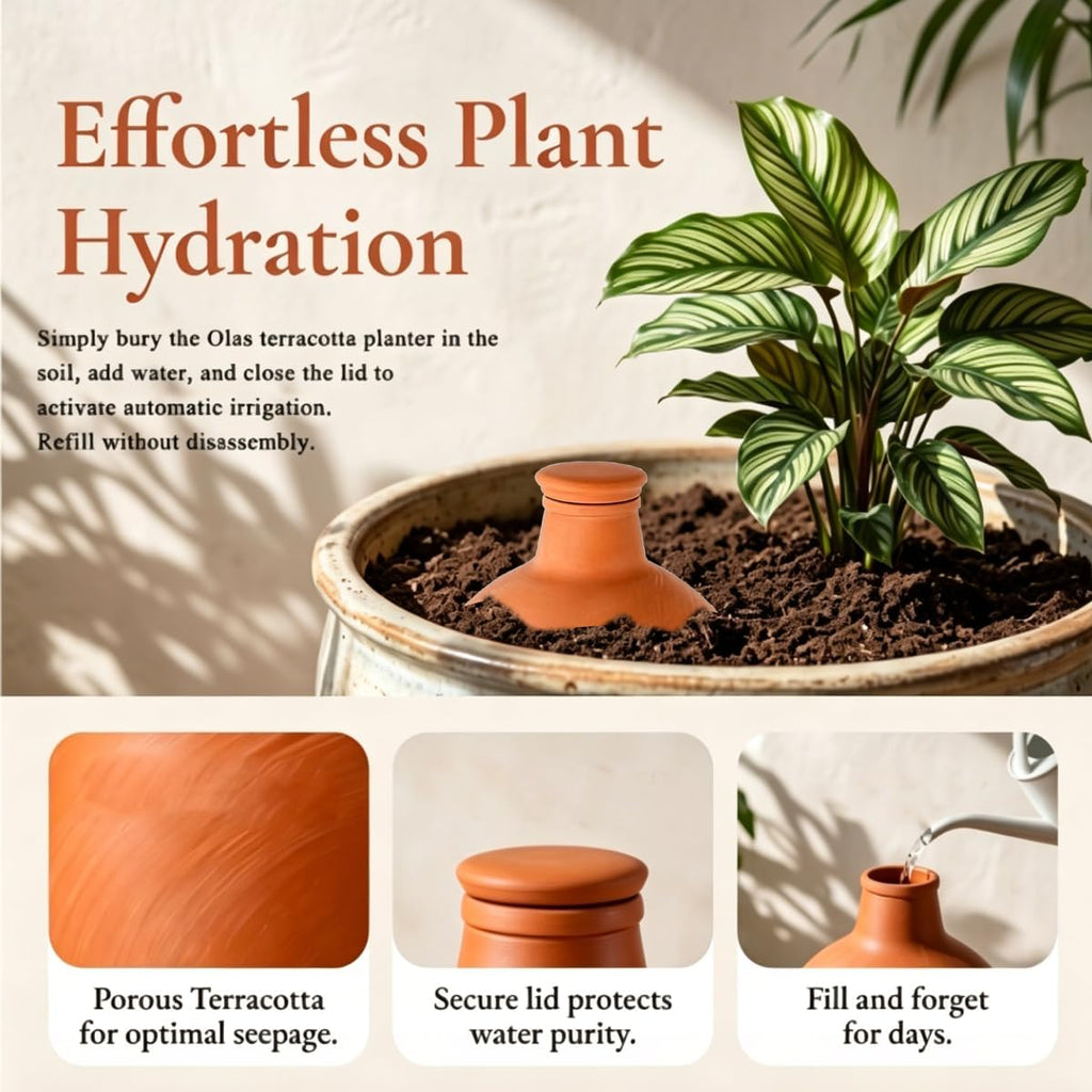 Ollas Self Watering System,Large Terracotta Watering Pots | Slow seepage reaches roots directly,auto-adjusting to soil