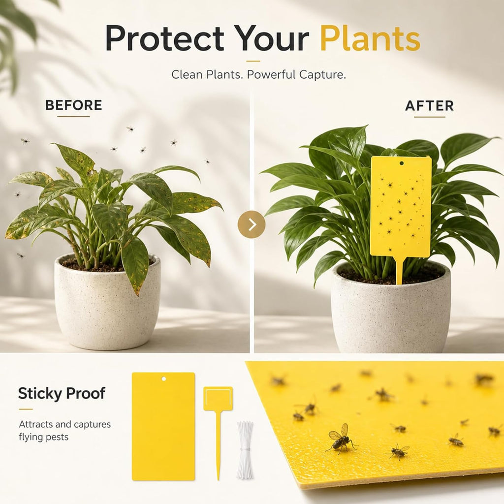 Qualirey 150 Pcs 6 x 8 in Yellow Sticky Traps for Gnats Plant Insect Trap | Dual Sided Strong Sticky, Fungus Fruit