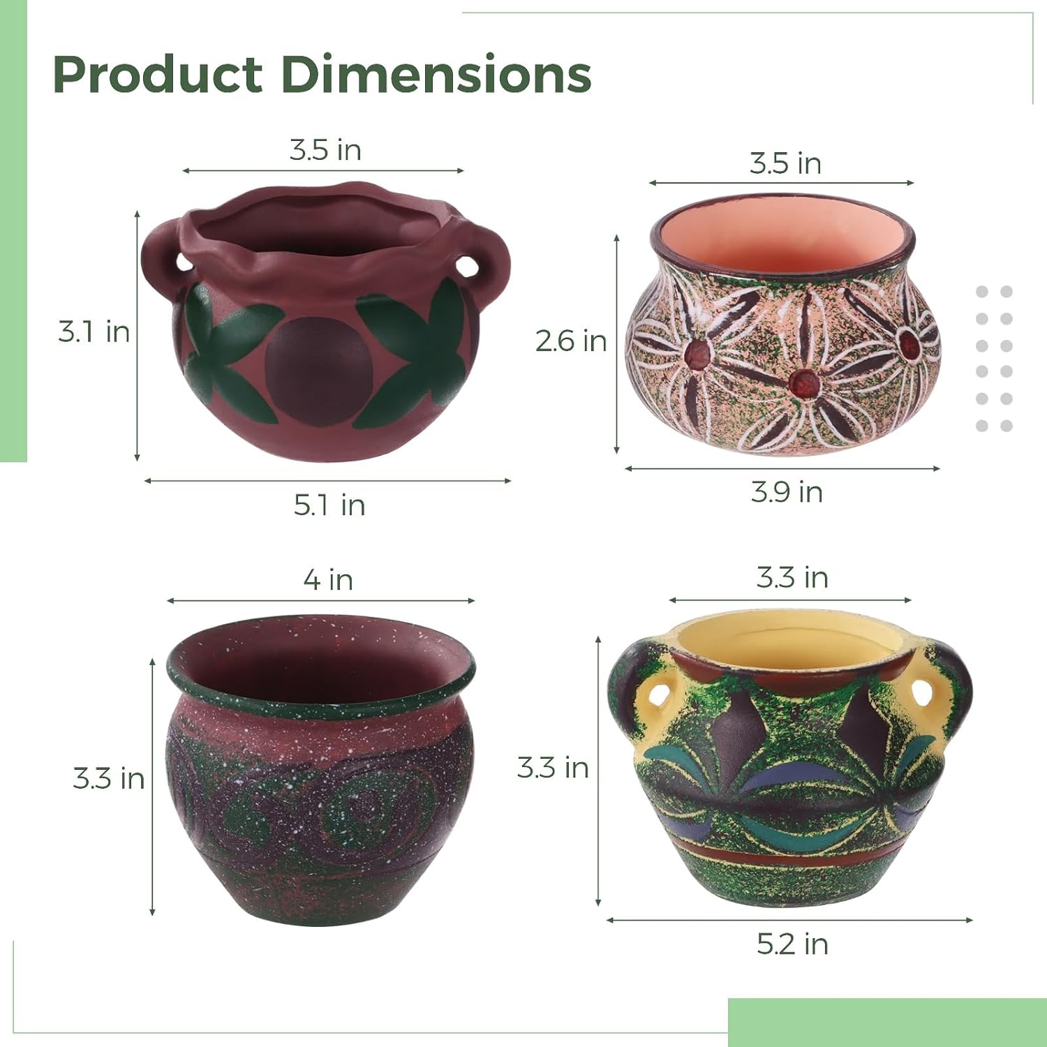 4 Pcs Ceramic Plant Pots, 5.1/4 / 5.2/3.9 in Small Succulent Pots with Drainage Hole, Decorative Flower Pots, Bohemian