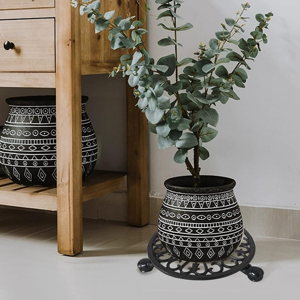 Fasmov Plant Caddy Cast Iron Plant Stand Plant Pallet Caddy Plant Pot with Heavy Duty Wheels Indoor Outdoor Planter