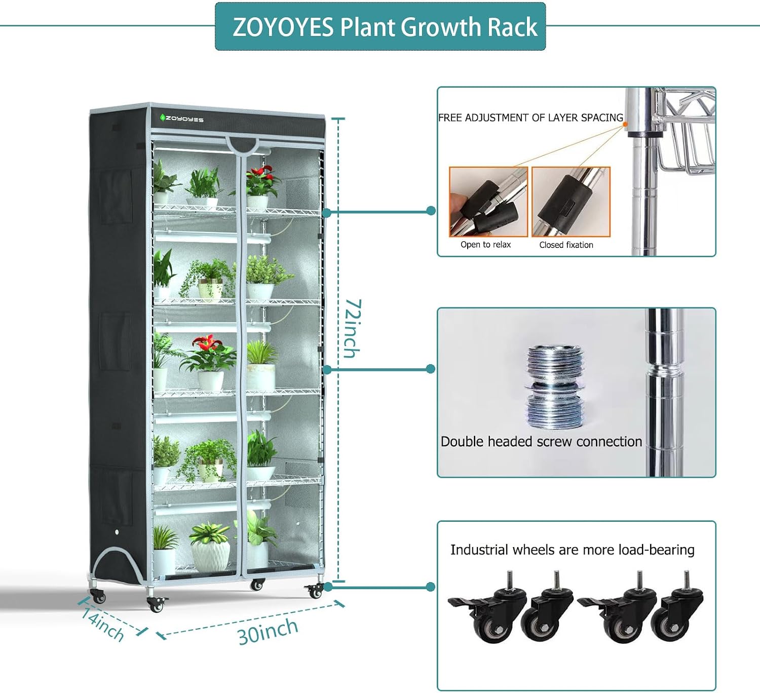 Indoor Greenhouse 6-Tier Plant Stand with Grow Lights & Cover | Fully Covered, Thermometer & Timer | 5 Sets T8 Lights