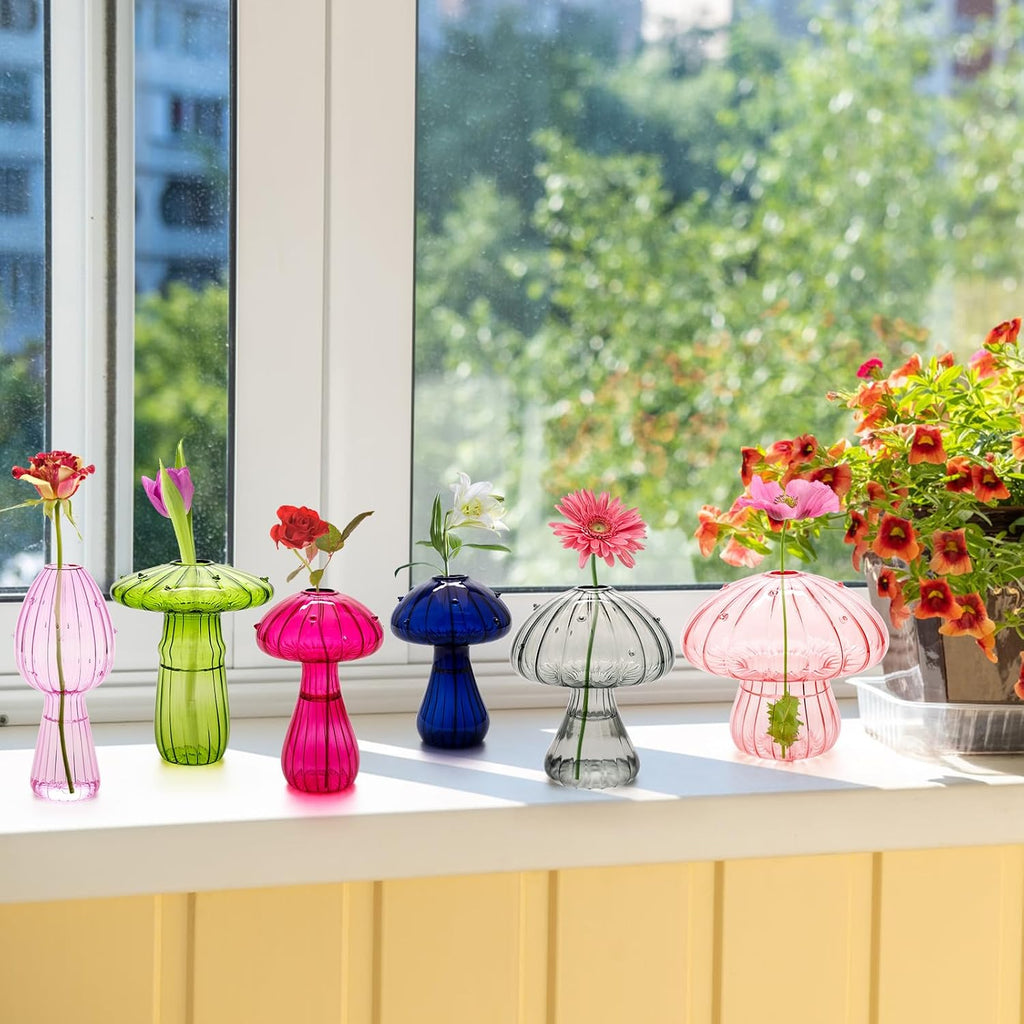 6Pcs Mushroom Vase, Coldairsoap Glass Mushroom Propagation Vases for Plants | 6 Colors Hydroponic Flower Small Bud Vase