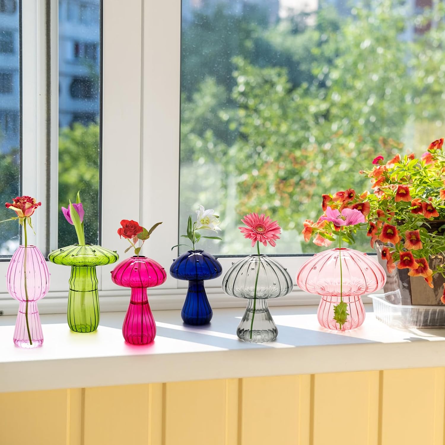 6Pcs Mushroom Vase, Coldairsoap Glass Mushroom Propagation Vases for Plants | 6 Colors Hydroponic Flower Small Bud Vase
